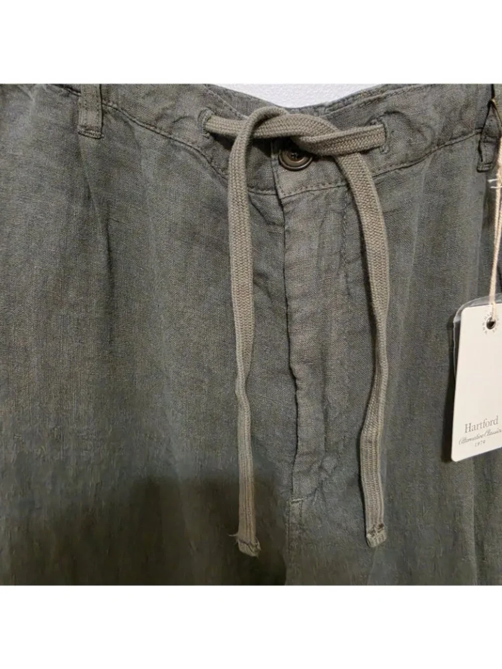 Hartford Tanker Mens 100% Linen Drawstring Pants Size 52 Olive NWT AZ56100